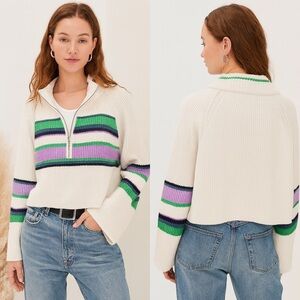 Free People Greta Stripe Half-Zip Mock Neck Sweater Size Large NWT